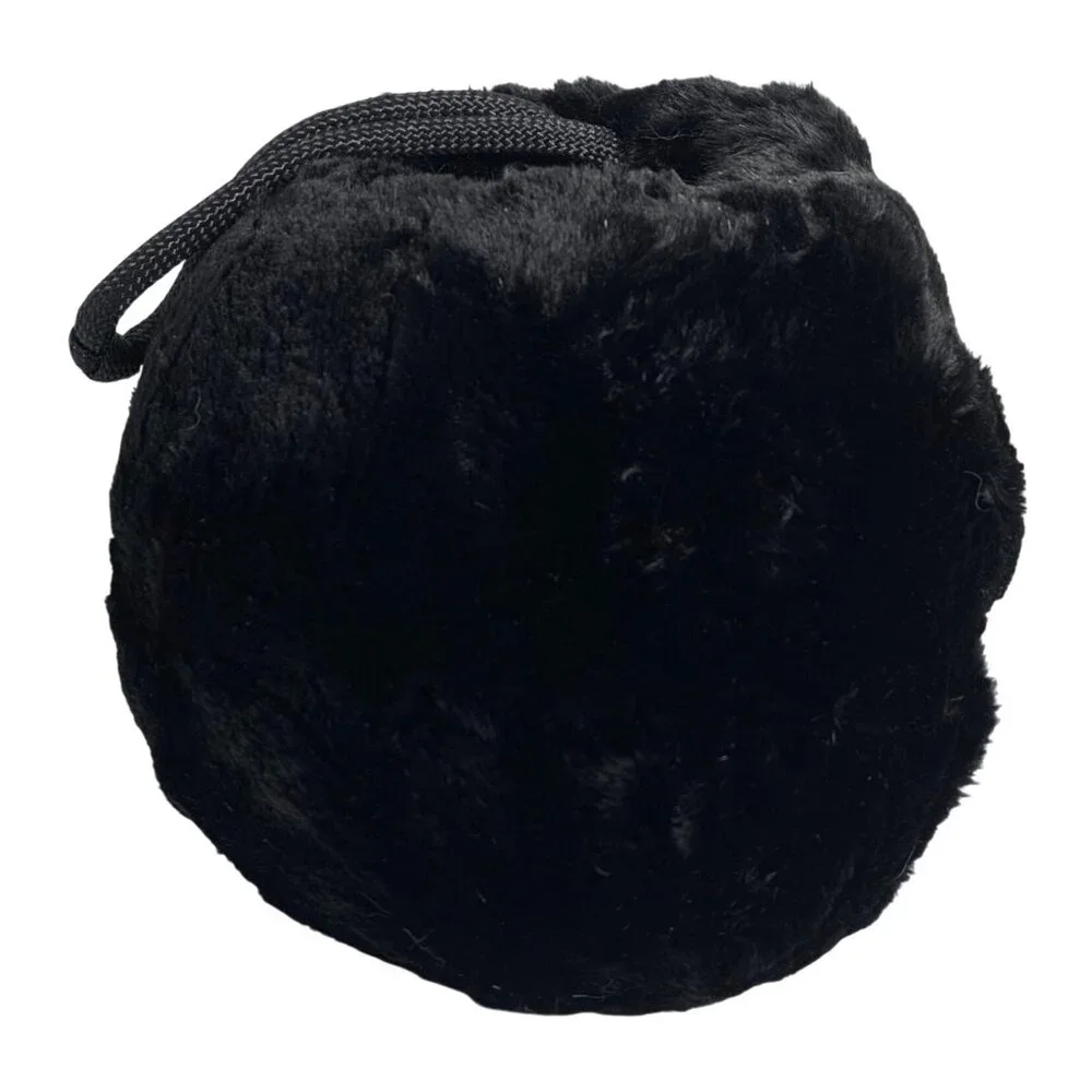Black Faux Fur Hand Warmer Muff Satin Lining Wrist Strap For Winter Zip Pocket